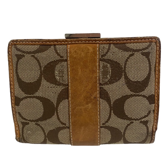 COACH brown KISSLOCK WALLET  - leather - fabric - monogram pattern - unisex - Picture 6 of 17